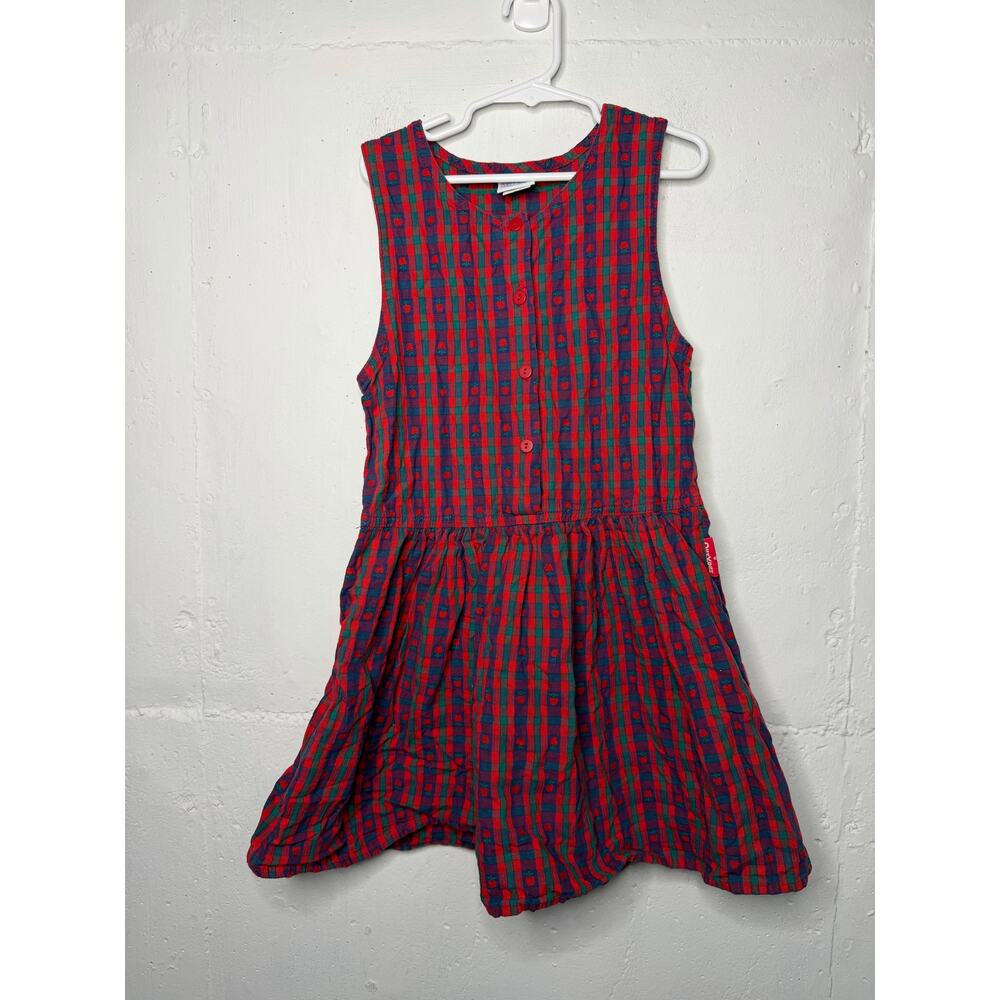 Oshkosh Vintage Girls 6X Apple Dress Jumper Plaid Red Made in USA